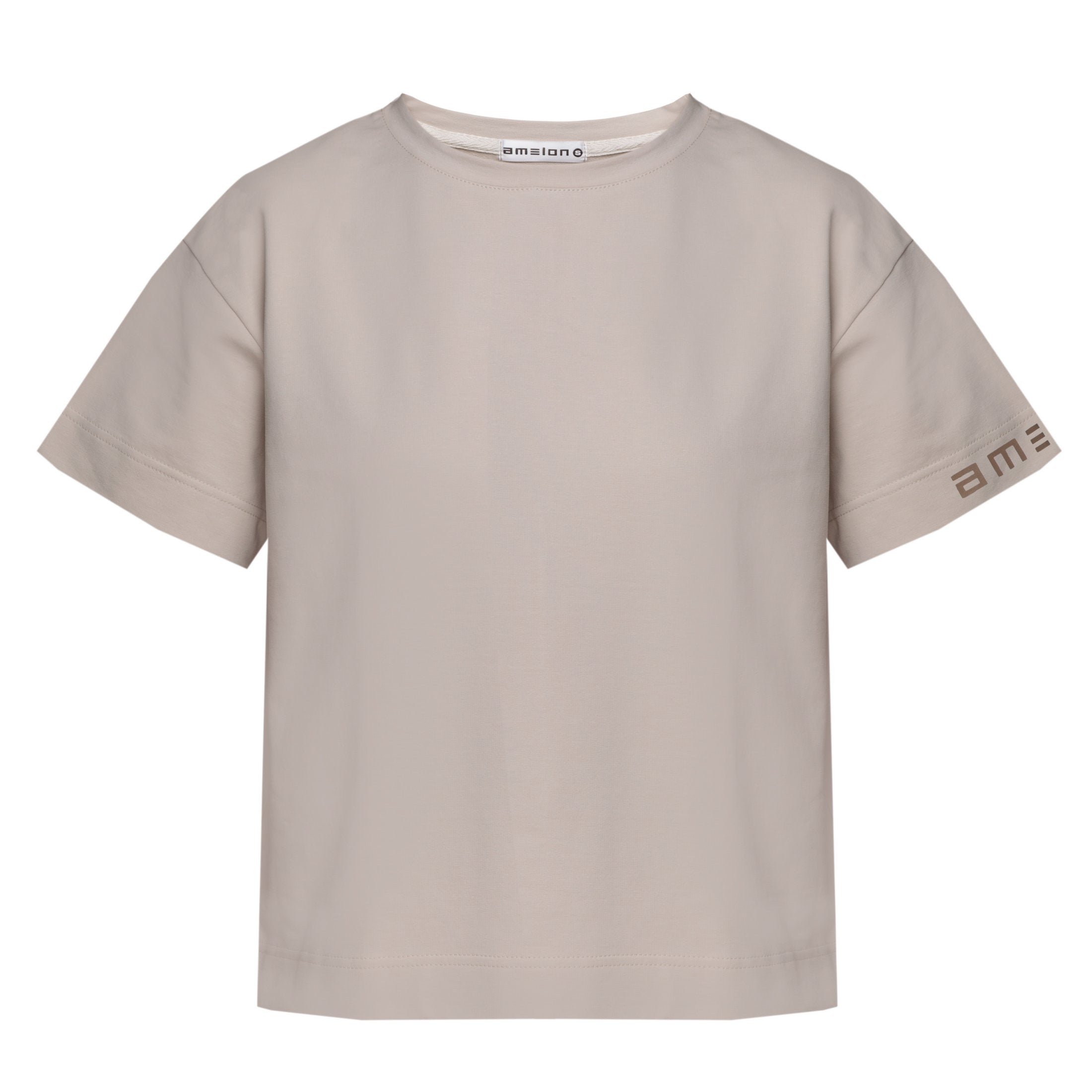 Straight women's T-shirt in milky color, logo on the sleeve