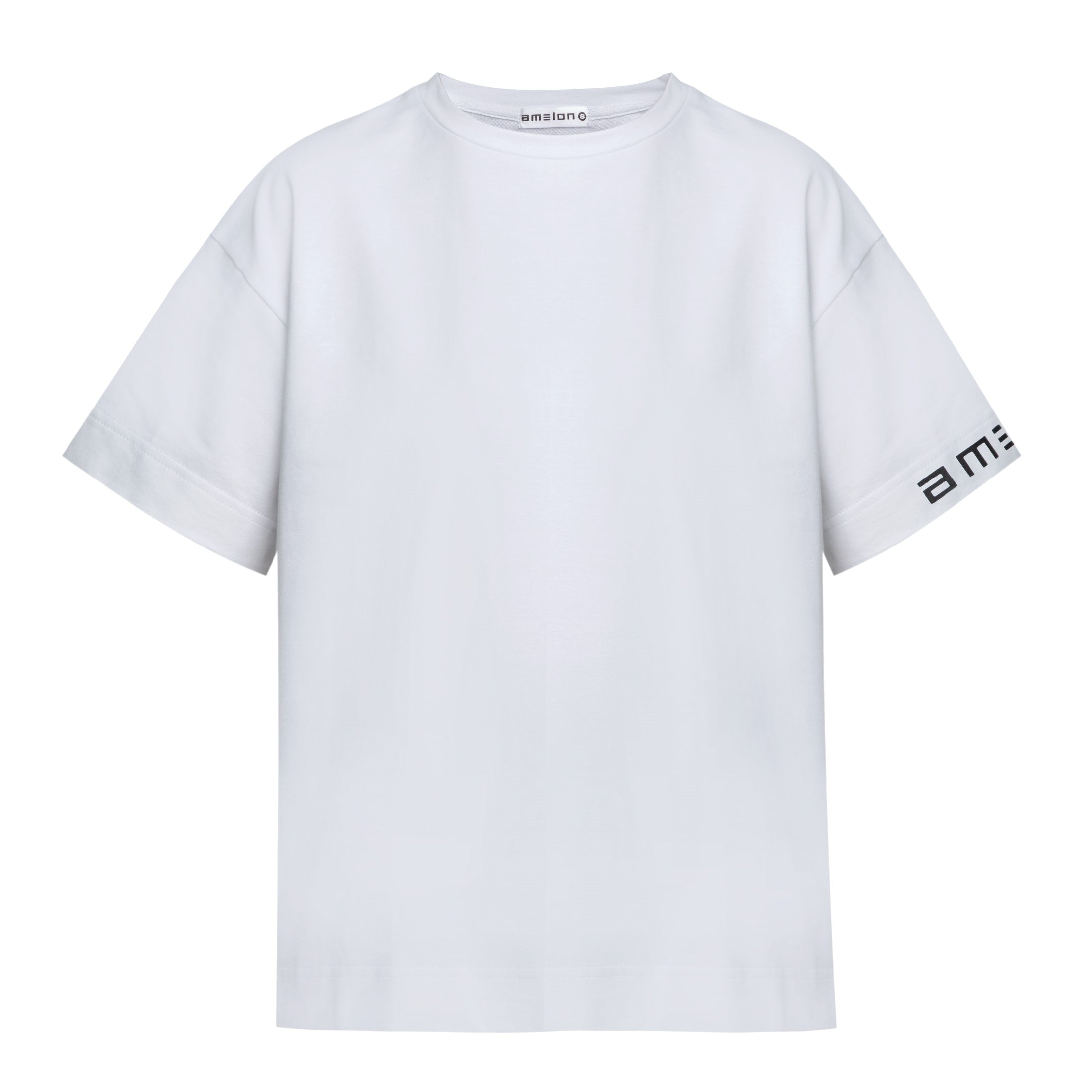 Straight women's T-shirt in white color, logo on the sleeve