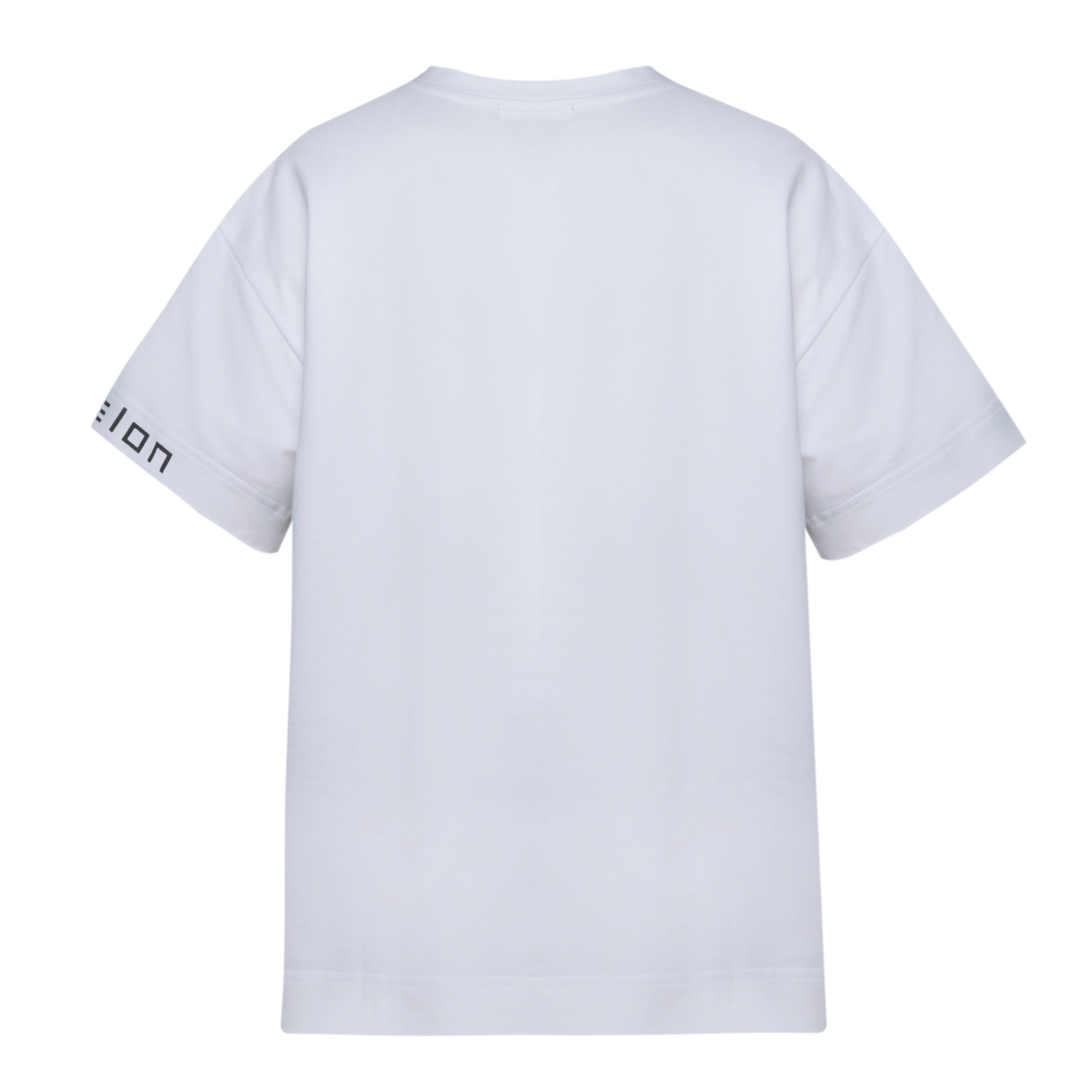 Straight women's T-shirt in white color, logo on the sleeve